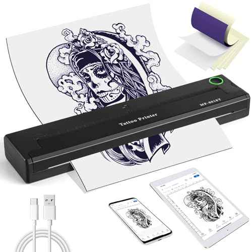 YISUN Tattoo Stencil Printer, Portable Wireless Tattoo Printer, 2000mah Rechargeable Battery with 10 Transfer Papers, Compatible with Android,iOS & Windows