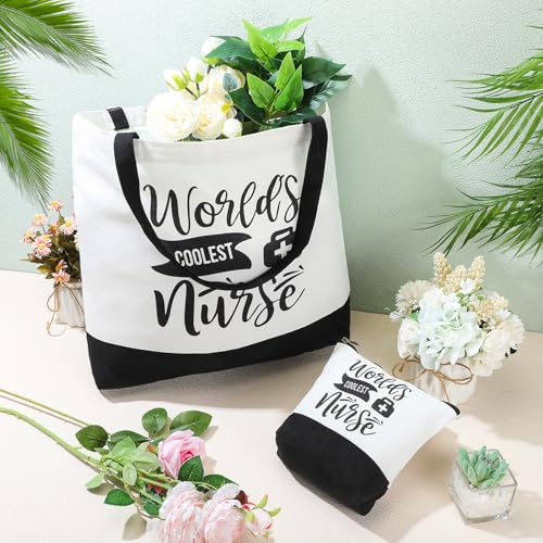 Paterr 24 Pcs Christmas Nurse Appreciation Gifts Bulk, Thank You Cna Canvas Tote Bags Makeup Cosmetic Bag with Handles