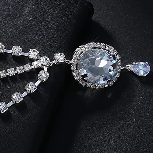 Missgrace Bridal Women Simple Shining Rhinestone Waterdrop Head Chain Headband Headpiece Boho Tassel Forehead Wedding Prom Praty Halloween Hair Chain Accessories for Women Girls (Silver)