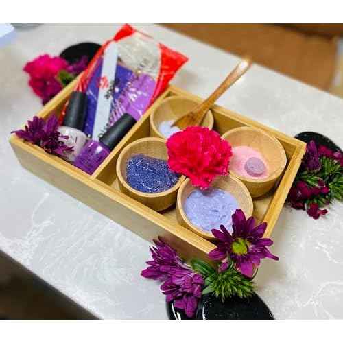 Generic Pedicure Bamboo Spa Tray Set: 4 Bowls, Spoon, 10 x 6 x 1.3 inches