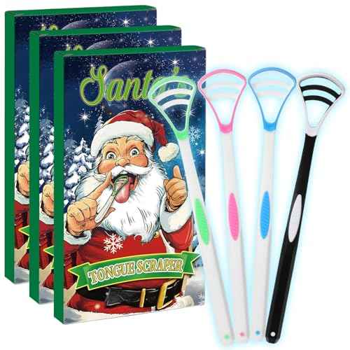 Honoson 12 Pieces Tongue Scraper for Adults Christmas Stocking Stuffers for Men Women Gifts Tongue Cleaner with Santa Box Gifts for Christmas Men Women Dad