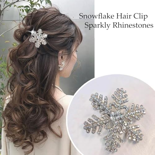 6Pcs Snowflake Hair Clip Sparkly Rhinestone Hair Barrettes for Women 3 Styles Snowflake Hairpins Christmas Hair Accessories Party Gifts