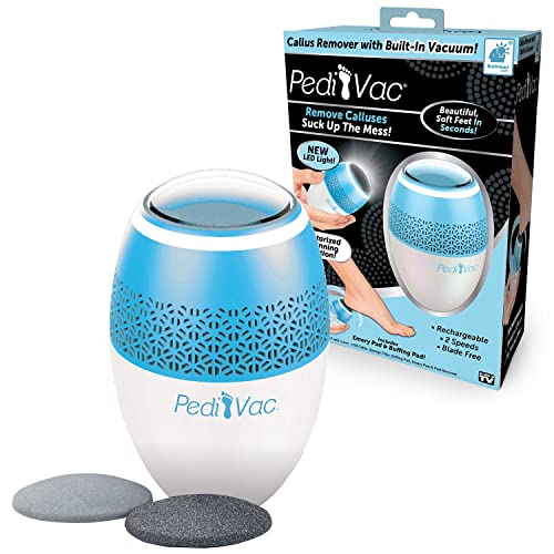 As Seen On TV Electric Callus Remover + Built-In Vacuum Sucks Up Shavings,Gently Removes Calluses & Dry Skin in Seconds, Mess-Free, Spins at 2000 RPMs, LED Light, 2 Speed Settings, 3.5"x 2.5"