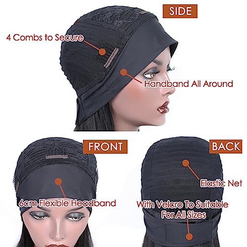 Curly Headband Wig for Black Women, Ombre Dark Red 100% Unprocessed Human Hair Wigs, Burgundy Color Red Wine None Lace Front Wigs with Headband (24'', 1B/Burgundy, Curly), Ombre 1B/99J, Curly