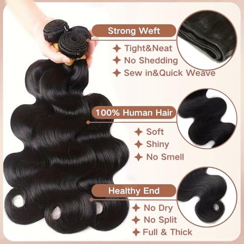 KRN Body Wave Bundles Human Hair 12 14 16 Inch 14A Raw Human Hair Bundles 100% Unprocessed Brazilian Virgin Hair Body Wave Bundles Natural Color