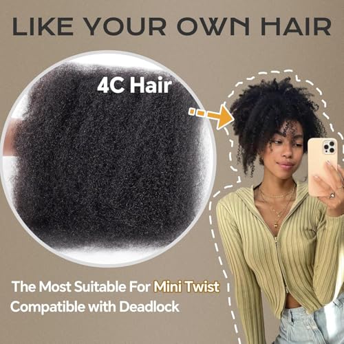 Afro Kinky Bulk Human Hair for Braiding Dreadlock Hair Twist Hair Extension 4C Afro Kinky Bulk Braiding Human Hair for Black Women Natural Color 14 Inch 100g