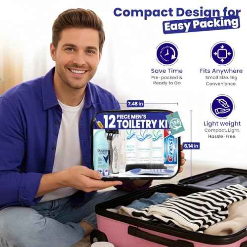 Trektote Bulk Hygiene Kit For Men ? (5 Pack) 12 Piece Set Of Travel Size Toiletries, TSA Compliant, Bulk Travel Essentials, Includes Shampoo And Conditioner, Body Wash, Toiletry Bag & More