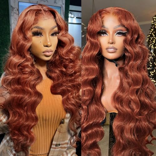 26 Inch Reddish Brown Body Wave Glueless Lace Front Wigs Human Hair Light Chocolate Brown 180% Density Auburn Copper Reddish Brown Wigs for Women 13x6