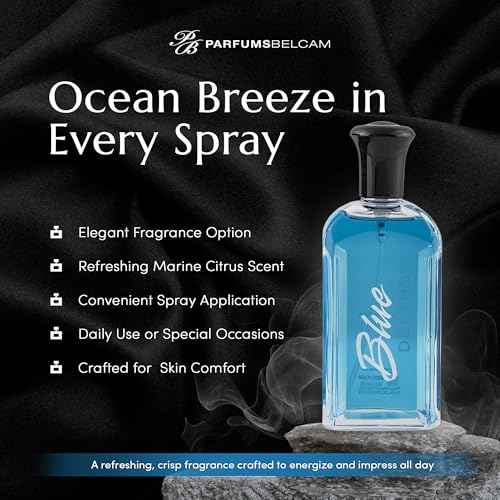 PB ParfumsBelcam Blue Depths Eau de Toilette Fragrance Spray - 2.5 Fl Oz. Fresh Aquatic Cologne for Men with Crisp Citrus, Warm Musk & Amber Scent, Crafted with Premium Oils for Day & Night Use