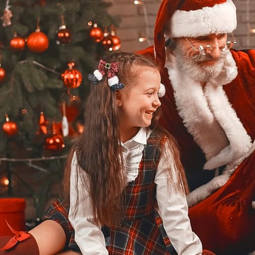 2 Pcs Christmas Hair Clips Santa Boot Hair Barrettes Sparkly Sequin Red Big Bow Christmas Stocking Hairpin Glitter Bows Barrettes Christmas Hair Accessories for Girls Women Xmas Party Gifts