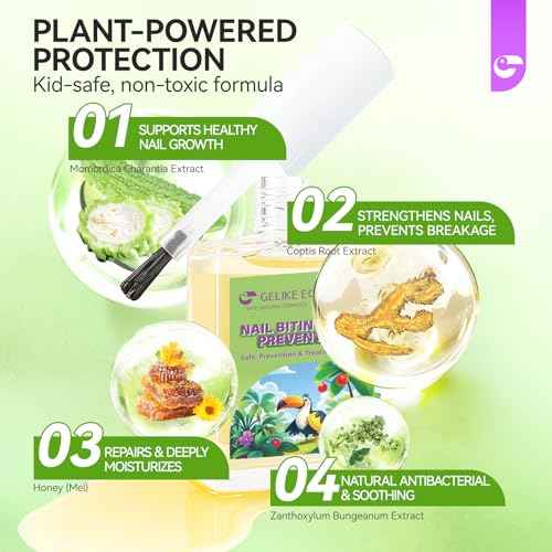 Gelike ec Nail Biting Treatment For Kids: Bitter Anti Bite Polish ? 15ml Vegan Organic Solution ? Fast Dry Long Lasting ? Stop Thumb Sucking Nail Biting ? Daily Care For Children Teens Adults