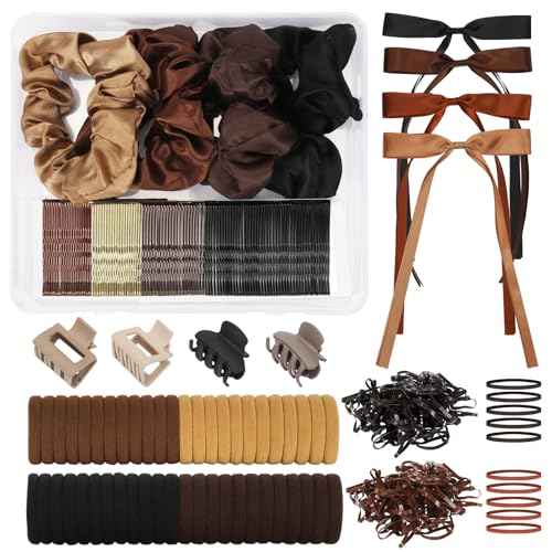 860Pcs Hair Accessories Set for Woman, Bow Hair Clips Hair Scrunchies Bobby Pins Claw Hair Clips Seamless Cotton Ponytail Holders Hair Ties Rubber Elastic Hair Bands with Organizer Box