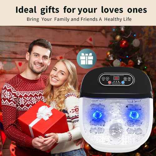 DermoPrime Foot Spa Bath Massager with Heat - Ozone and Blue Light Foot Soaking Tub, Epsom Salt, Adjustable Temperature, Bubble and 8 Rollers, Birthday Gift for Mom Dad