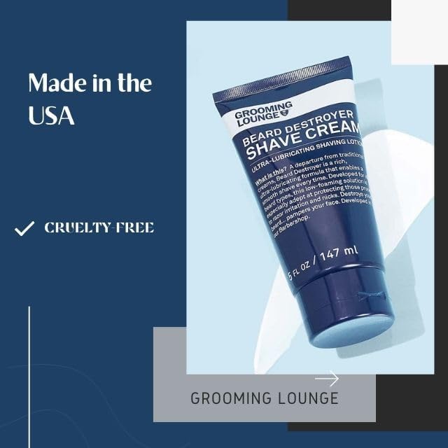 Grooming Lounge Beard Destroyer Shave Cream for Men - Bump, Irritation & Razor Burn Free Shaving Cream Sensitive Skin, Men Beard Care - Soft, Smooth, Easy Glide Low Shaving Foam Lather Formula, 3-Pack