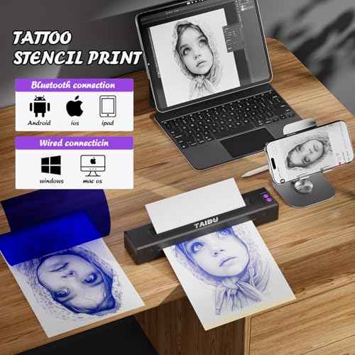 2025 Upgraded P19 Thermal Tattoo Printer with 20 Tattoo Transfer Papers, Realistic Printing; Wireless Bluetooth Compatible iOS/Android Phones