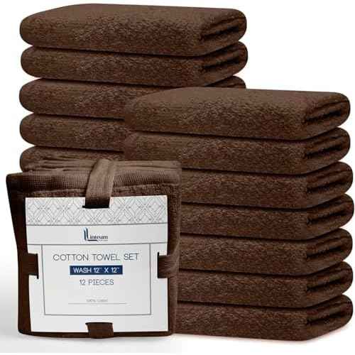 Linteum Textile Supply Premium 12x12 Washcloth (Chocolate) ? 100% Ring Spun Cotton Zero Twist Towels | Absorbent, Quick Dry, Durable for Bathroom, Spa, Gym (12 Pack)