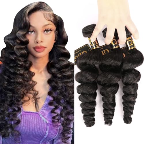 QTHAIR 16A Brazilian Virgin Hair Bundles 16" 18" 20" Loose Wave Hair Bundles 100% Human Hair Loose Wave Unprocessed Virgin Human Hair Extensions Natural Color