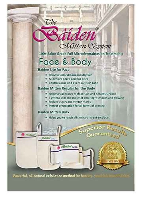 Baiden Exfoliator System-Best Firming Face Body & Back Scrub Mitts-Remove Blackheads, Dry Skin, Wrinkles, Cellulite, Controls Acne-Top Facial Lips Eyelids Treatment-Circulation and Collagen Boosting
