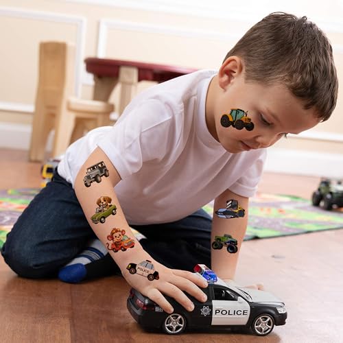 Car and Truck Temporary Tattoos, Cars Waterproof Temporary Tattoo Stickers for Birthday Decorations, Party Supplies, Party Favors, School Rewards Gifts