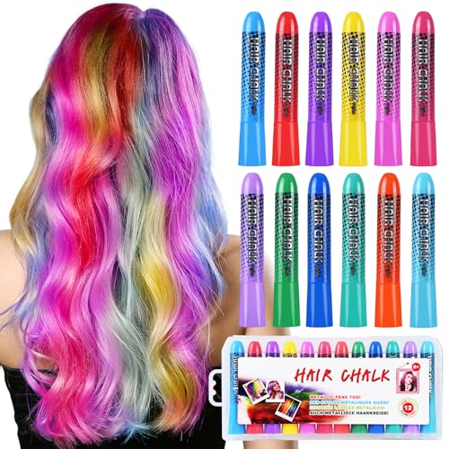 Hair Chalk for Girls Washable, 12 Temporary Colour Pens Makeup Kit, Teen Girl gifts Trendy Stuff, Hair Color for Kids Age 4 5 6 7 8 9 10 11 12, Birthday & Christmas Gifts for Teenage