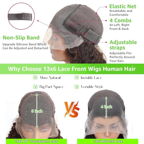 Chocolate Brown Lace Front Wig Human Hair 13x6 HD Deep Wave Lace Front Wigs Human Hair Colored Deep Curly Lace Frontal Wigs Glueless Wig for Woman Pre Plucked 22 Inch