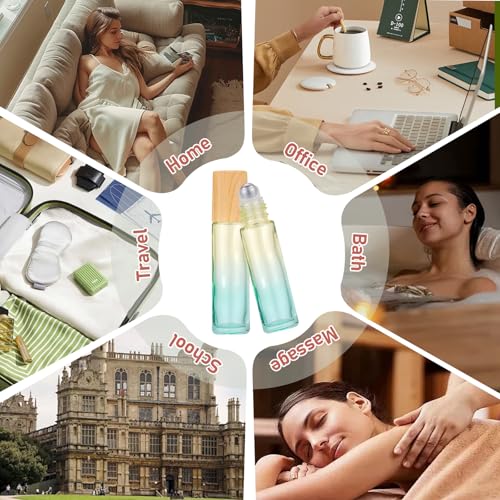 8Pcs 10mL (1/3 oz) Glass Roll on Bottles Yellow Blue Gradient Roller Vials Leak Proof Travel Size DIY Craft Container for Essential Oils Perfume Lip Balms