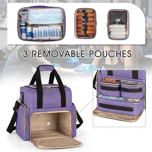 LUXJA Large Tattoo Travel Case with 3 Removable Pouches, Tattoo Supplies Organizer for Tattoo Stencil Printer and Tattoo Kit, Purple