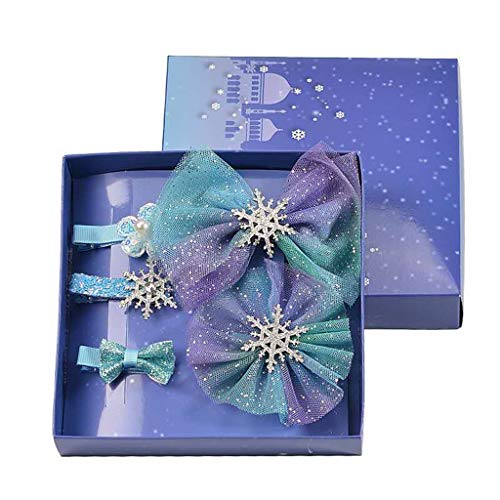 5 pcs Snowflake Bow Hair Accessories Set Blue Crocodile Hair Clip Christmas Snowflake Hair Clip, Princess Dress Up Set MeshHair Pin Girls And Women