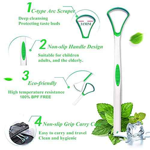 Tongue Scraper Cleaner 100% BPA Free Tongue Scrapers with Travel Handy Case for Adults, Kids, Healthy Oral Care, Easy to Use, Help Fight Bad Breath (4 PACK)