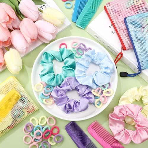 1150 Pcs 50 Set Operation Christmas Box Gifts Bulk Stain Scrunchies Mini Comb Small Hair String and Mesh Zipper Storage Bags Ideal for Operation Christmas Charity Box Volunteers Organizations