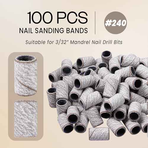 100 Pieces Large Nail Sanding Bands Professional Nail Manicure Great Fit for Nail Drill Bits for Acrylic Nails (240 Grit, Zebra)