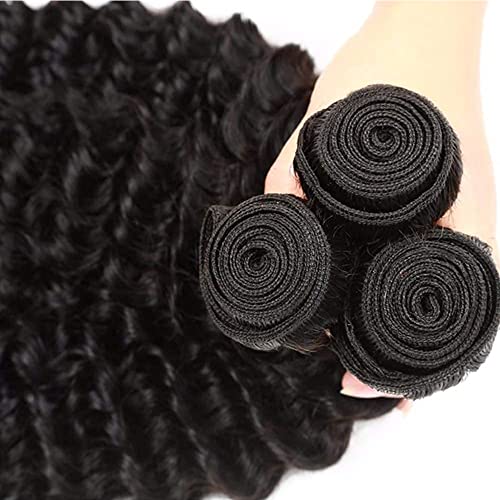 Human Hair Bundle Natural Black Deep Wave Bundles 20 22 24 inch 100% Unprocessed Brazilian Virgin Hair 3 Bundles #1b Color Natural Black 150g