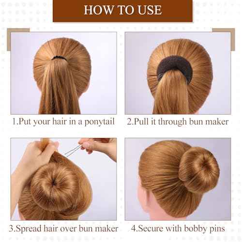 MORGLES Hair Bun Maker, 4Pcs Donut Bun Maker with 10Pcs Black Bobby Pins for Hair Ring Style