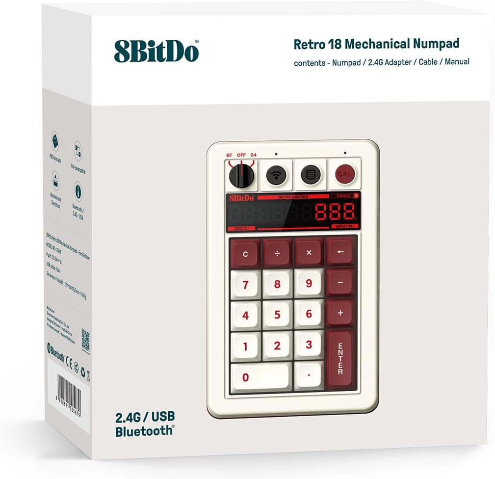AKNES 8BitDo Retro 108 Mechanical Keyboard, Hot Swappable Gaming Keyboard with 108 Keys&Integrated Numpad, Dual Super Buttons, Bluetooth/2.4G/USB-C Keyboard for Windows & Android - N Edition