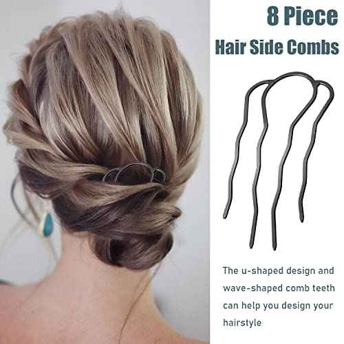 8 Pieces Side Combs, Metal Fork Clip Pins for Buns, 4 Prong Updo U-Shape Sticks for Women Hair Styling Tool Accessories