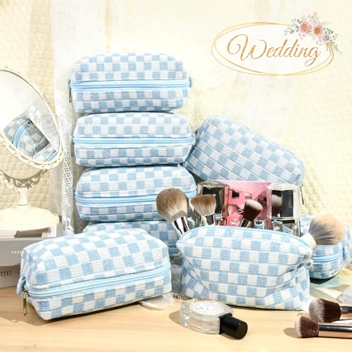 8 Pcs Checkered Makeup Bag Bridesmaid Proposal Gifts Makeup Pouch Bulk for Wedding Party Favors Bachelorette Party Decorations Toiletry Organizer Bag Cosmetic Case Gift