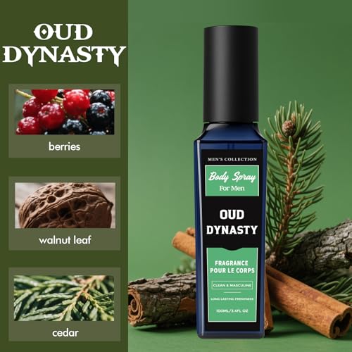 CLESH Fragrance Mist, Body Spray for Men, 3.4 Fl Oz, 3 Pack, Noir Wave, Oud Dynasty, Amber Trail, Long Lasting Mens Body Spray