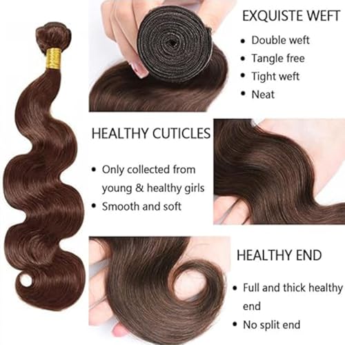 Chocolate Brown Human Hair Bundles Body Wave 26 28 30 Inch Color 4 Bundles Human Hair 3 Bundle Dark Brown 300g Total Unprocessed Brazilian Virgin Soft Sewn In Extension for Black Women