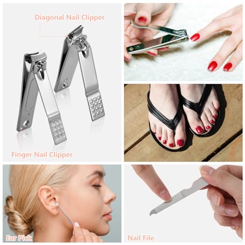 Geosar 50 Set Travel Manicure Kit Bulk Professional Nail Clippers Pedicure Nail Care Tools Grooming Stainless Steel Set with Portable Travel Case, Gift for Christmas Men Women(Pink)