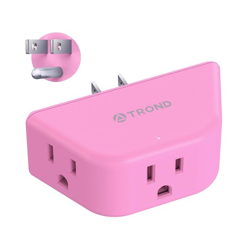 TROND Pink Outlet Extender - Multi Plug Outlet with 3-Prong Grounded Sockets, 3 Way Angled Plug Splitter, Compact and Practical Multiple Wall Expander for Home Travel Cruise Dorm Essentials
