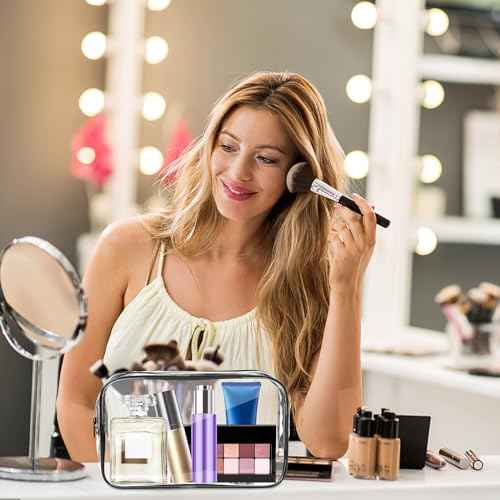 AURUZA Clear Makeup Bag,Portable Travel Toiletry Bags with Zipper, TSA Approved Clear Organizer Bags, PVC Cosmetic Pouch for Airport Airline Compliant