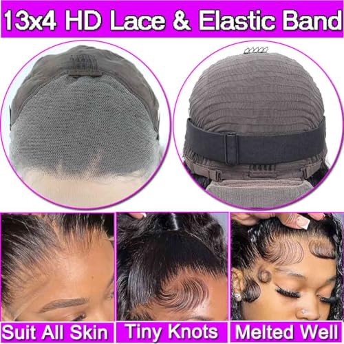 13x4 hd Lace Front Wigs Human Hair Pre Plucked 180 Density Brazilian Wet and Wavy Human Hair Wigs for Black Women Curly Lace Frontal Wig Natural Color Glueless (16 Inch)