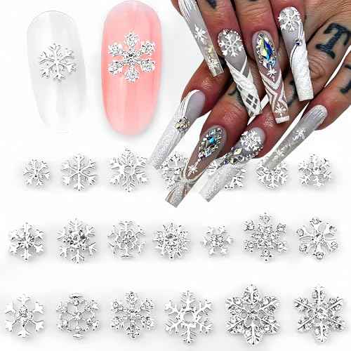 20Pcs Snowflake Nail Charms Christmas Nail Charms for Acrylic Nails, 3D Silve Crystals Diamonds Nail Rhinestones Xmas Snowflake Nail Gems Nail Jewelry for Women Girls New Year Nail Decoration (Silve)
