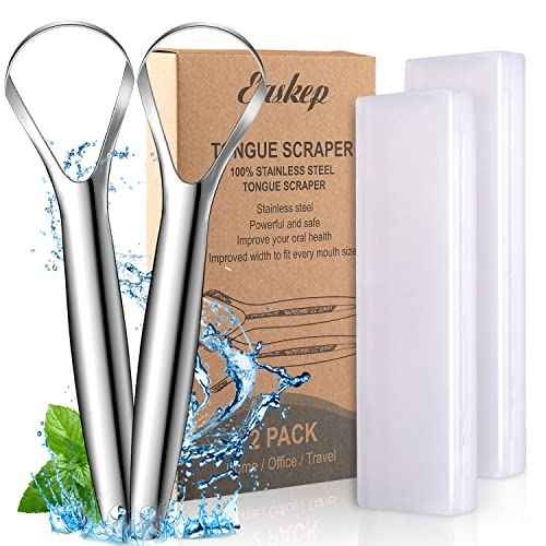 Tongue Scraper (2 Pack), Wide-head Tongue Cleaner with Nice Carrying Box, Easkep 100% Stainless Steel Tongue Scrapers Cleaners, for Men, Women, Adults, Kids