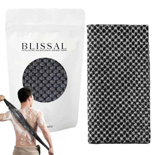 Blissal Exfoliating Shower Towel - Long Washcloth Back Body Scrubber for Men & Women (Black)