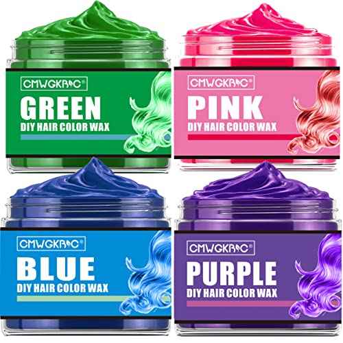 4 Colors Temporary Hair Color,Stocking Stuffers for Kids,Christmas Gifts for Teens Boys Girls,Gifts for Kids,Purple Green Blue Pink Hair Dye Color Wax,Temporary Hair Dye for Party,Halloween,Cosplay