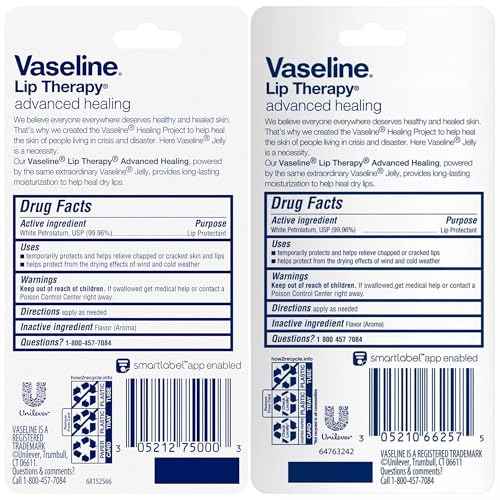 Vaseline Lip Therapy Advanced Healing 3-Pack ? White Petroleum Moisturizing Lip Balm for Extremely Dry Lips, 0.35 Oz Ea