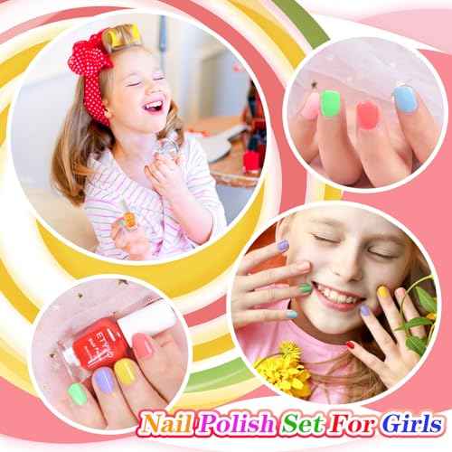 Kids Nail Polish - Quick Dry Non-Toxic Nail Polish Set 10 Colors Water Based Peel Off Nail Polish Kit for Girls Age 3+ Gift