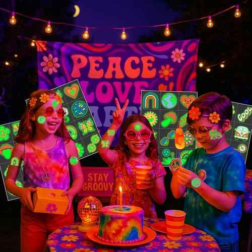 96PCS Groovy 70s Pre-Cut Temporary Tattoos - Retro Flower Power, Good Vibes Party Decorations & Favors | Cute Tattoos Stickers Gift for Kids, Boys & Girls, Prize Supplies