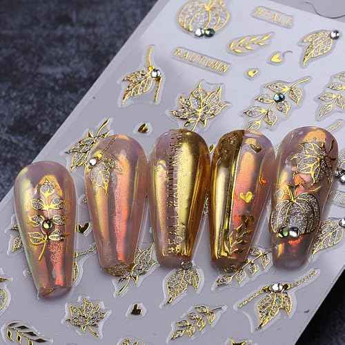 3 Sheets Fall Nail Stickers for Nail Art Cute Pumpkin Nail Decals Autumn Maple Leaf Nail Art Stickers 5D Self-Adhesive Glitter Thanksgiving Day Pumpkin Nail Decoration for Women Nails Design Supplies
